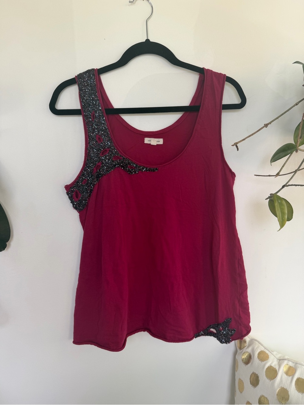 silence + noise raspberry tank with black sequin trim